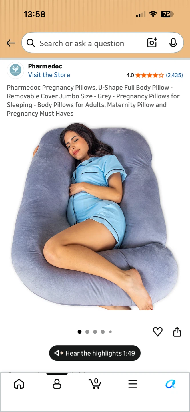 Pharmedoc U-Shape Full Body Pregnancy Pillow - Grey Jumbo Size