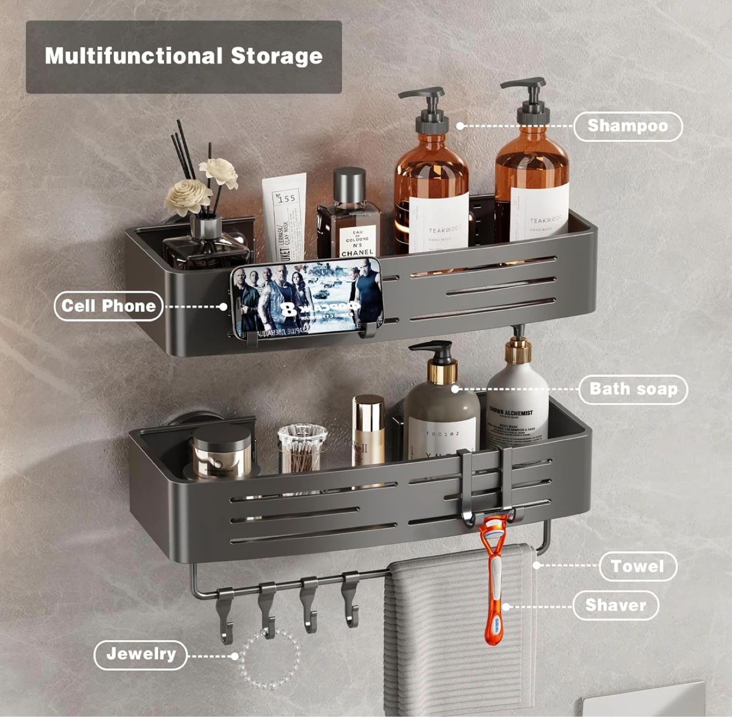 2-Tier Shower Caddy – Suction Cup, No Drilling - photo 2
