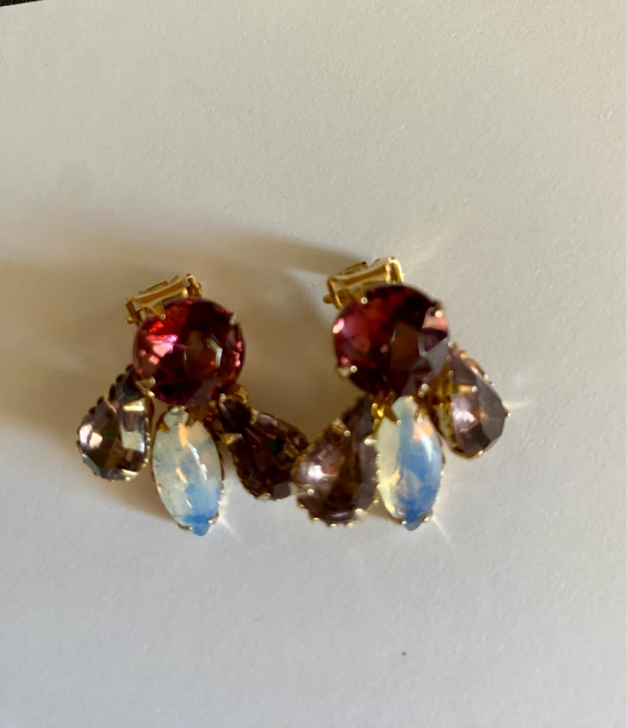 Vintage Gold-tone clip-on earrings with colourful stones