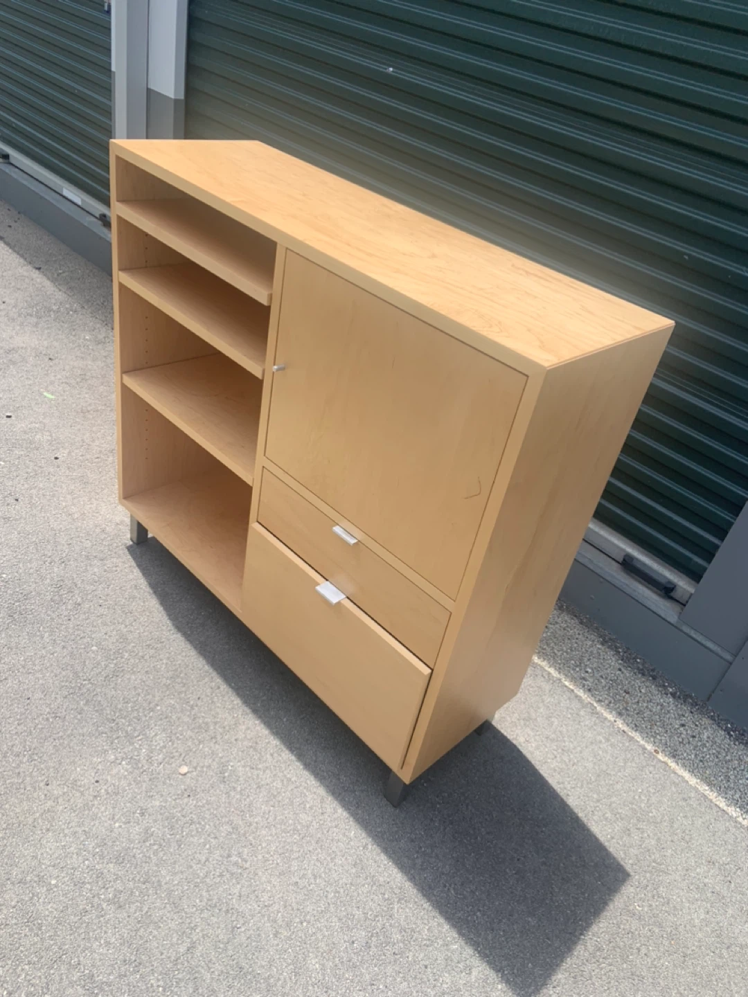 Light Wood Cabinet with Shelves and Drawers