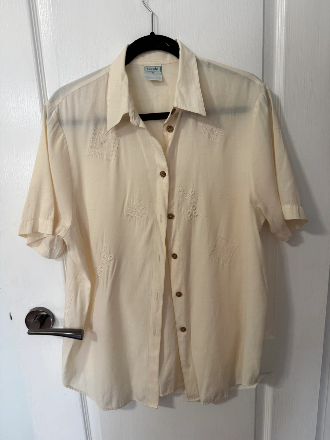 Cream Embroidered Button-Up Shirt