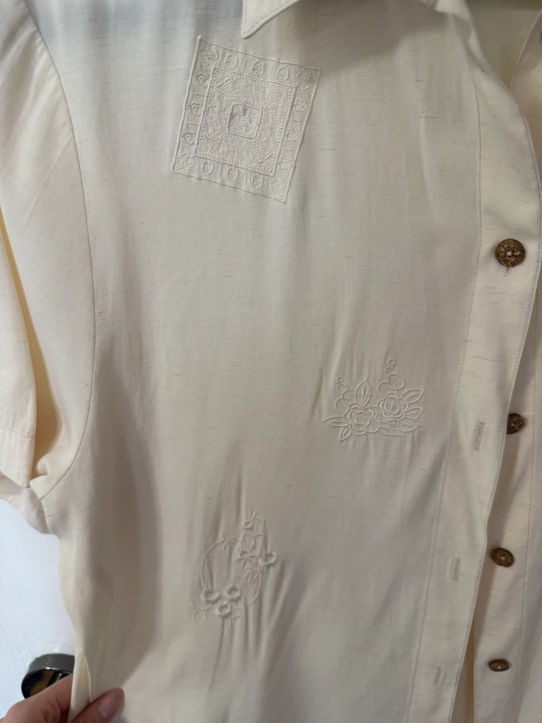 Cream Embroidered Button-Up Shirt - photo 2