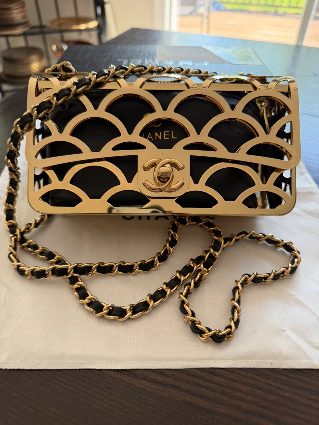Black Leather Cage Clutch