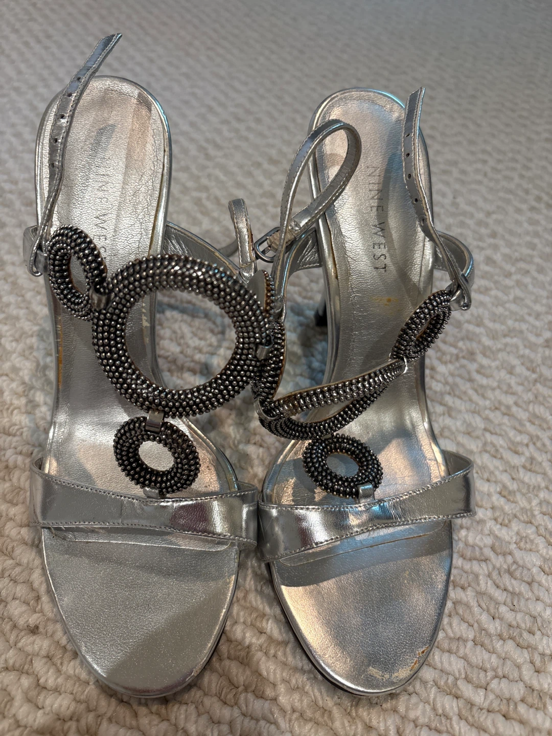 Nine West Silver Embellished Heeled Sandals