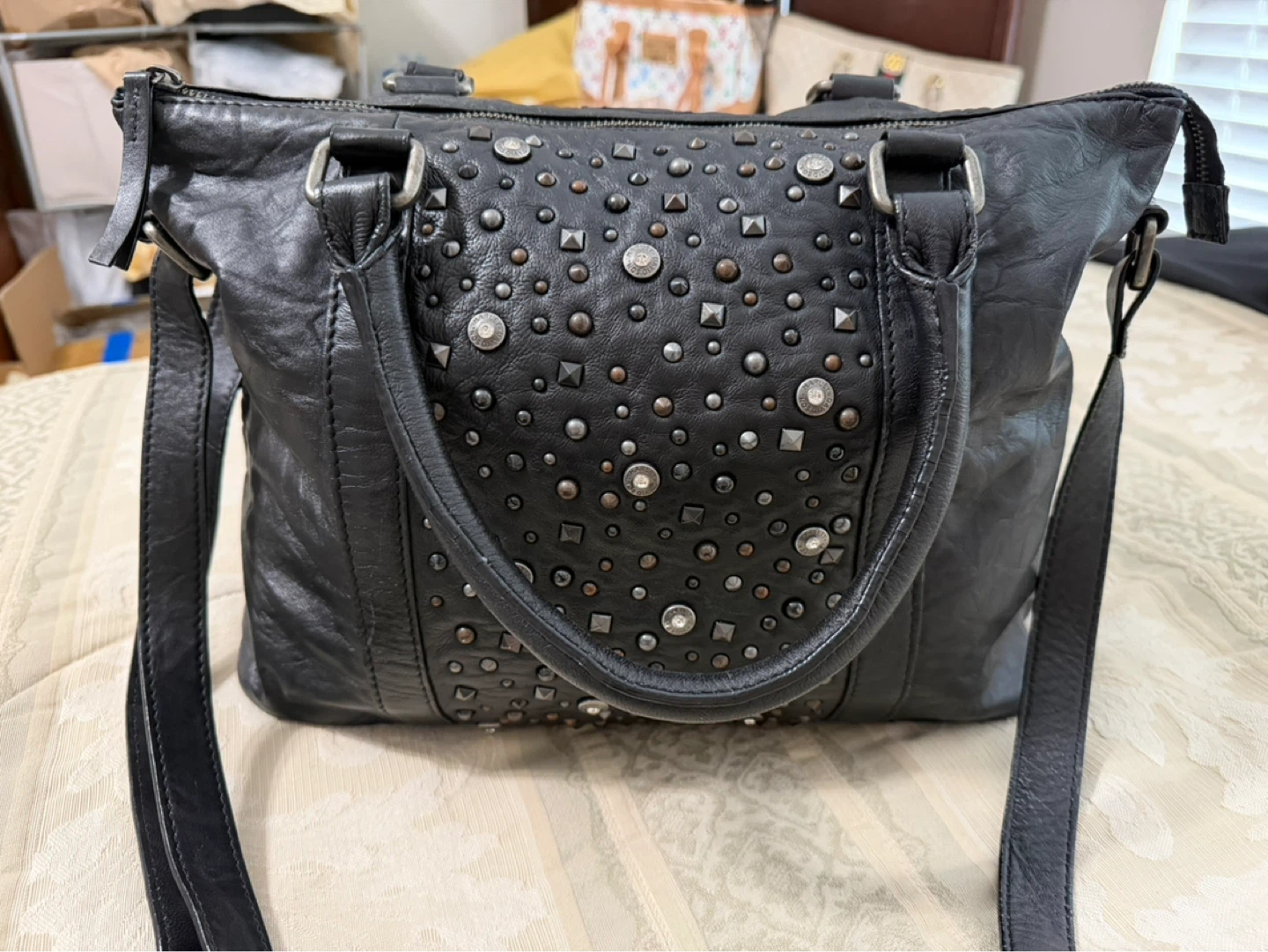 Harley-Davidson Black Studded Leather Satchel Bag