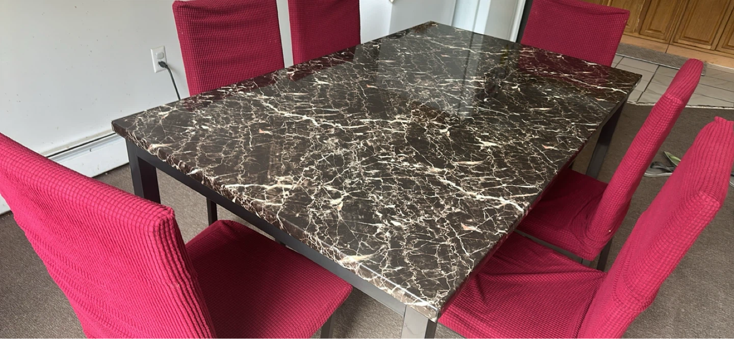 Dining Table - Marble Finish with 6 Chairs
