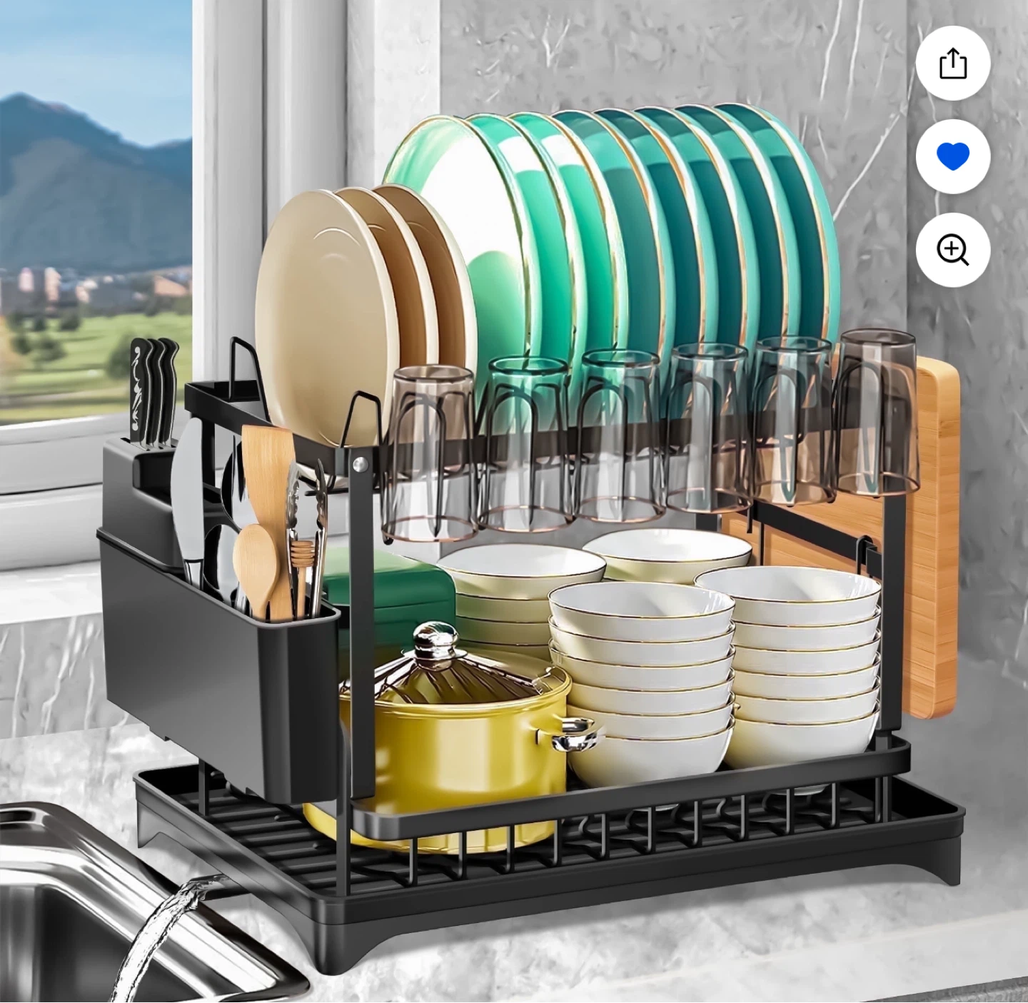 Riousery 2-Tier Dish Drying Rack – Black - photo 2
