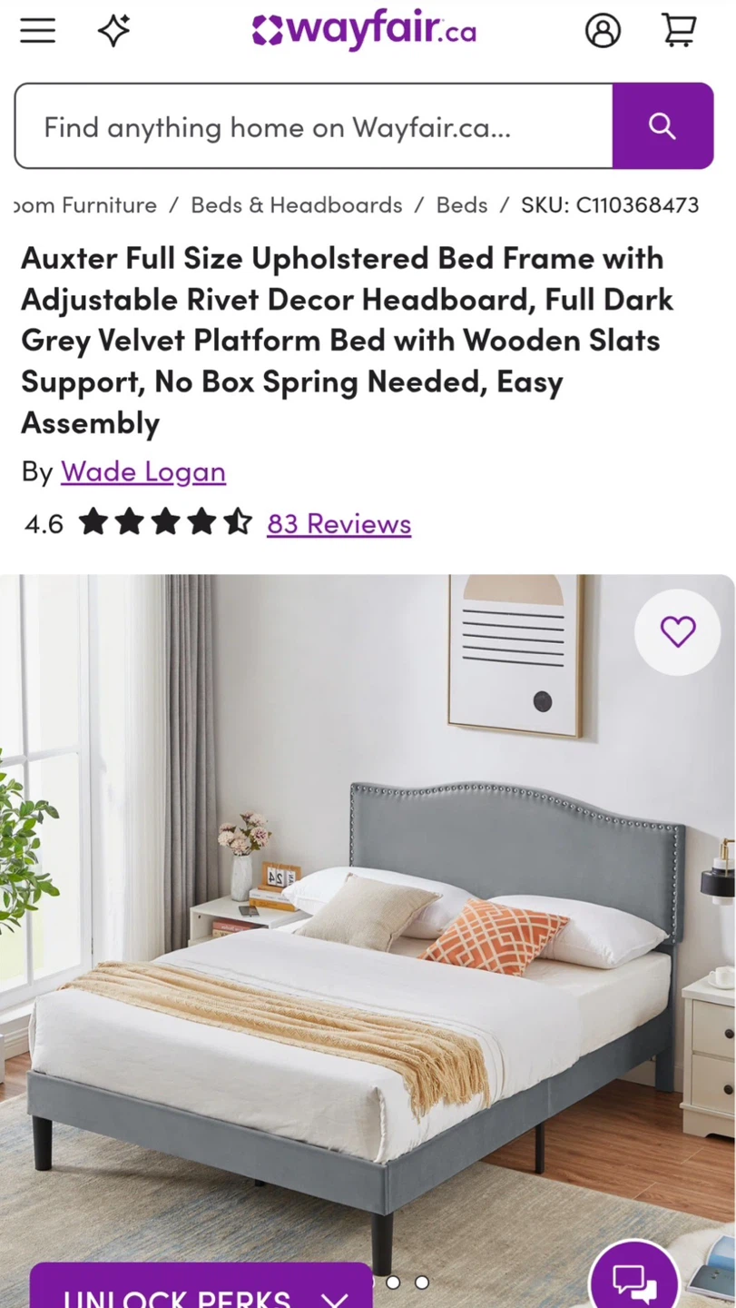 Upholstered Bed Frame - Dark Grey Velvet - photo 3