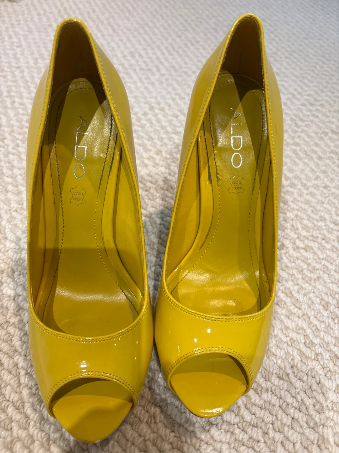 ALDO Yellow Patent Peep-Toe Heels