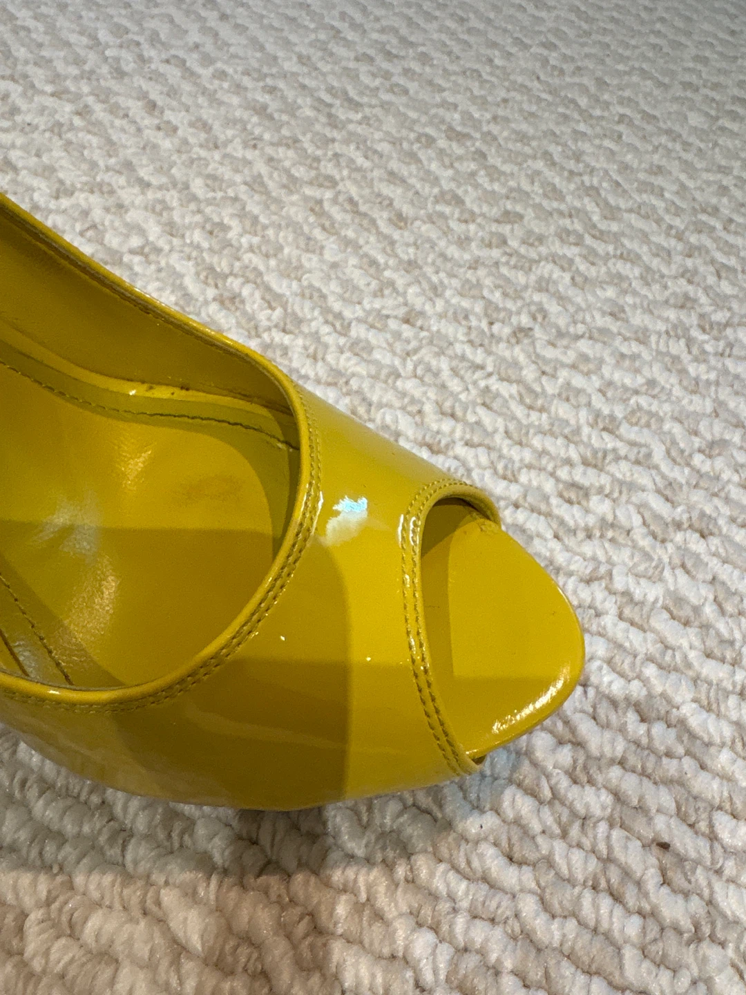 ALDO Yellow Patent Peep-Toe Heels - photo 3