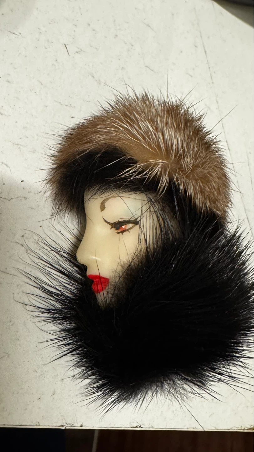 Vintage Fur Lady Face Brooch