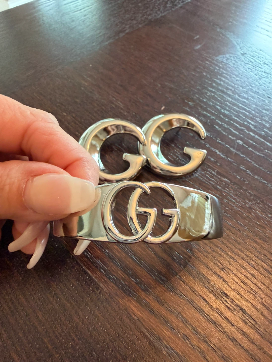 Silver Tone Cuff Bracelet & earrings