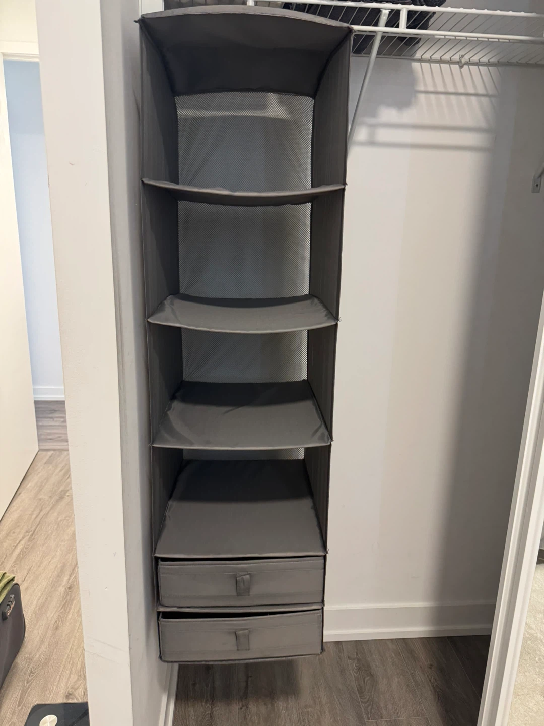 Grey Fabric Hanging Closet Organizer with Drawers