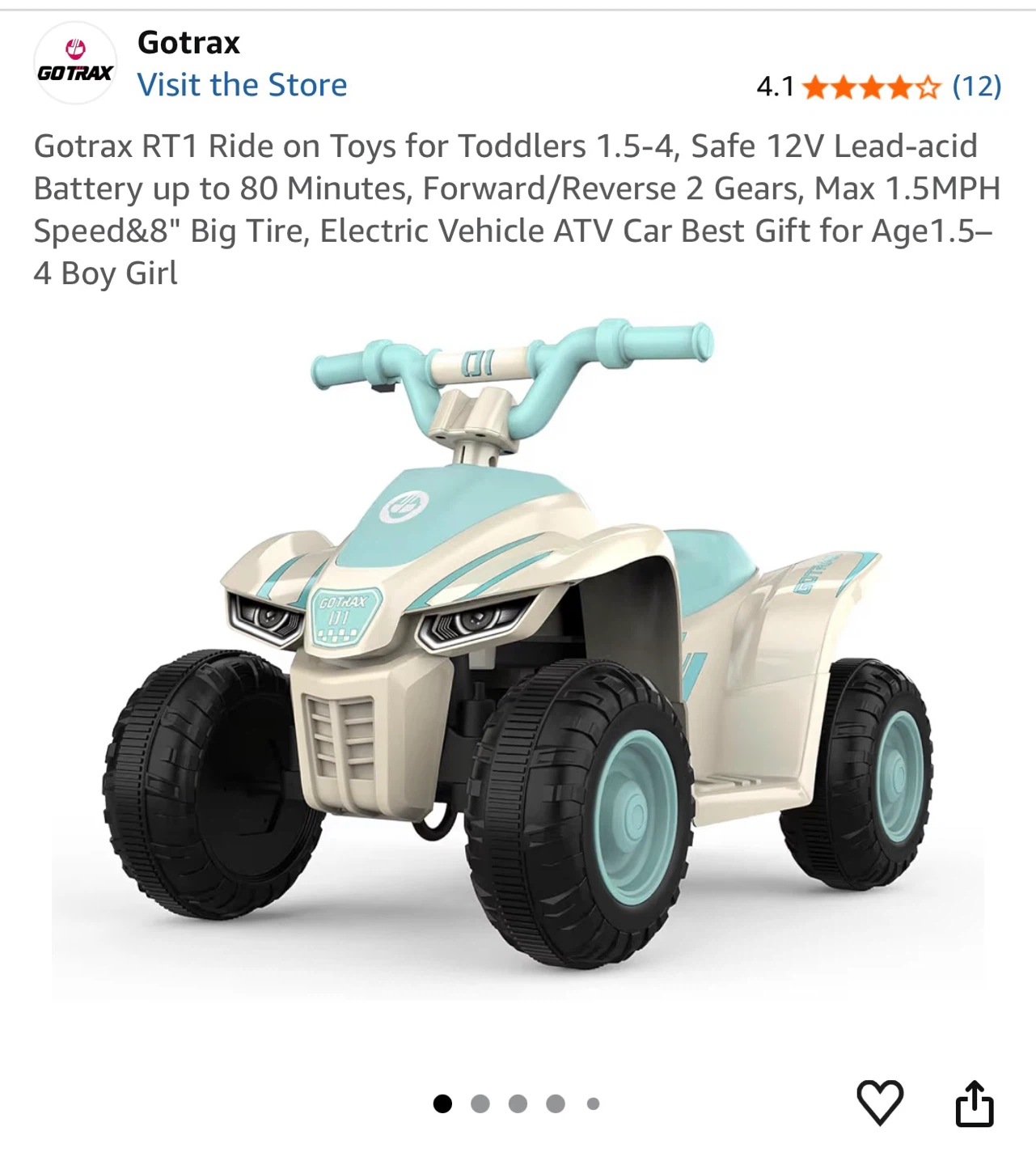 BNIB- Gotrax RT1 Electric Ride-On ATV for Toddlers 1.5-4 Years - photo 2