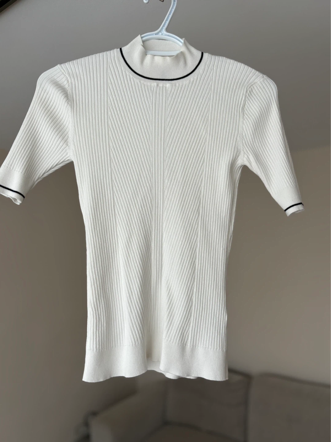 White Ribbed Mock Neck T-Shirt