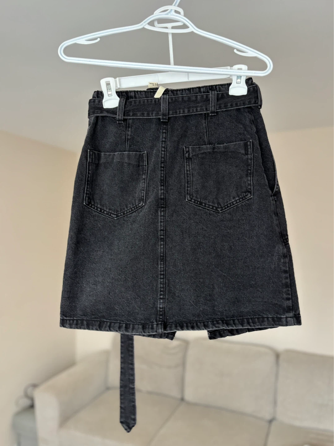Black Denim Belted A-Line Skirt - photo 2