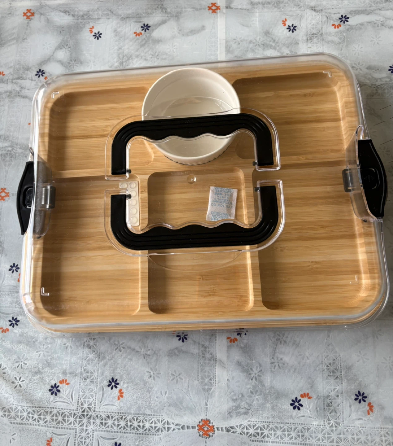 Bamboo Charcuterie Serving Tray with Locking Clear Lid - photo 2