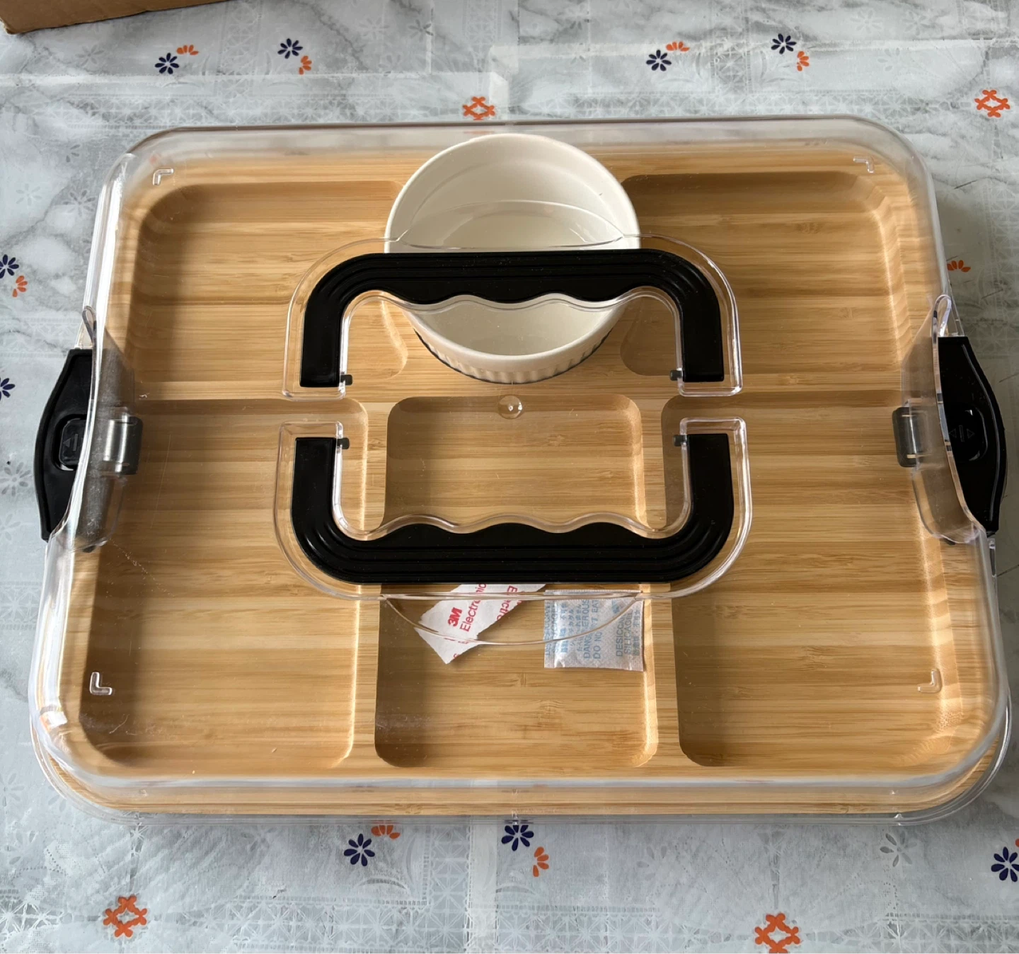Bamboo Charcuterie Serving Tray with Locking Clear Lid - photo 3