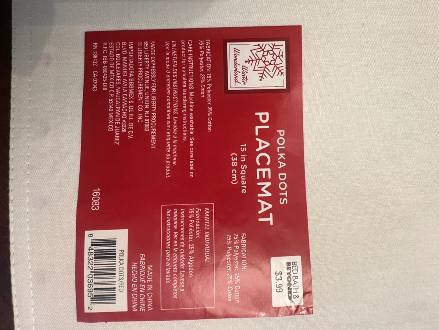 Package of 6 White  Placemat with Red Polkadots - photo 5