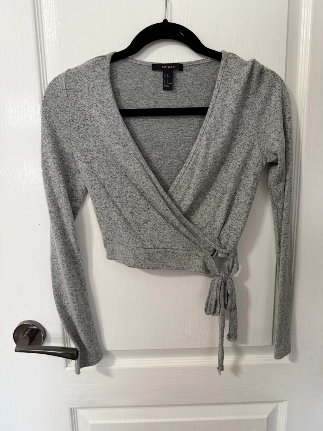 Grey Marled Wrap Long Sleeve Top