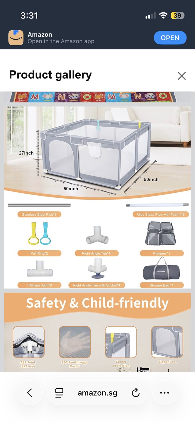 Regaloam Playpen 50 inch x 50 inch with portable bag - photo 2