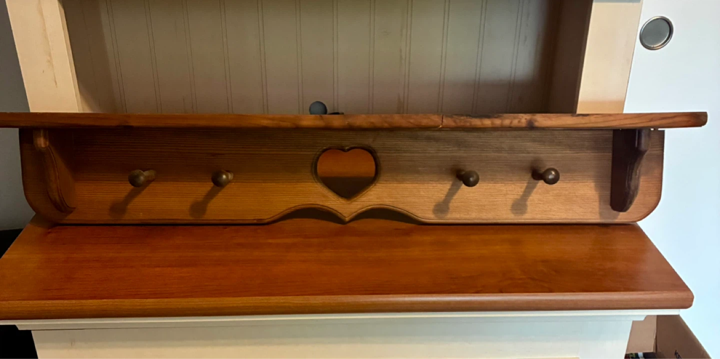 Wooden Shelf with Heart Cutout and Hooks