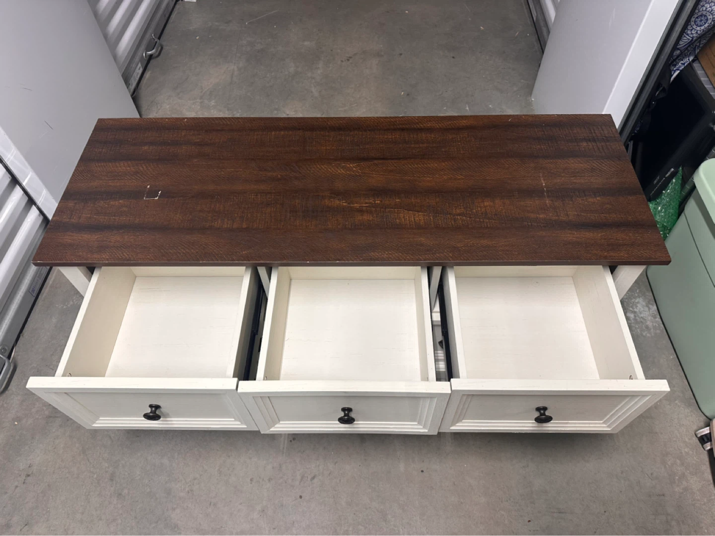 White Bedside Dresser with Dark Wood Top - photo 3