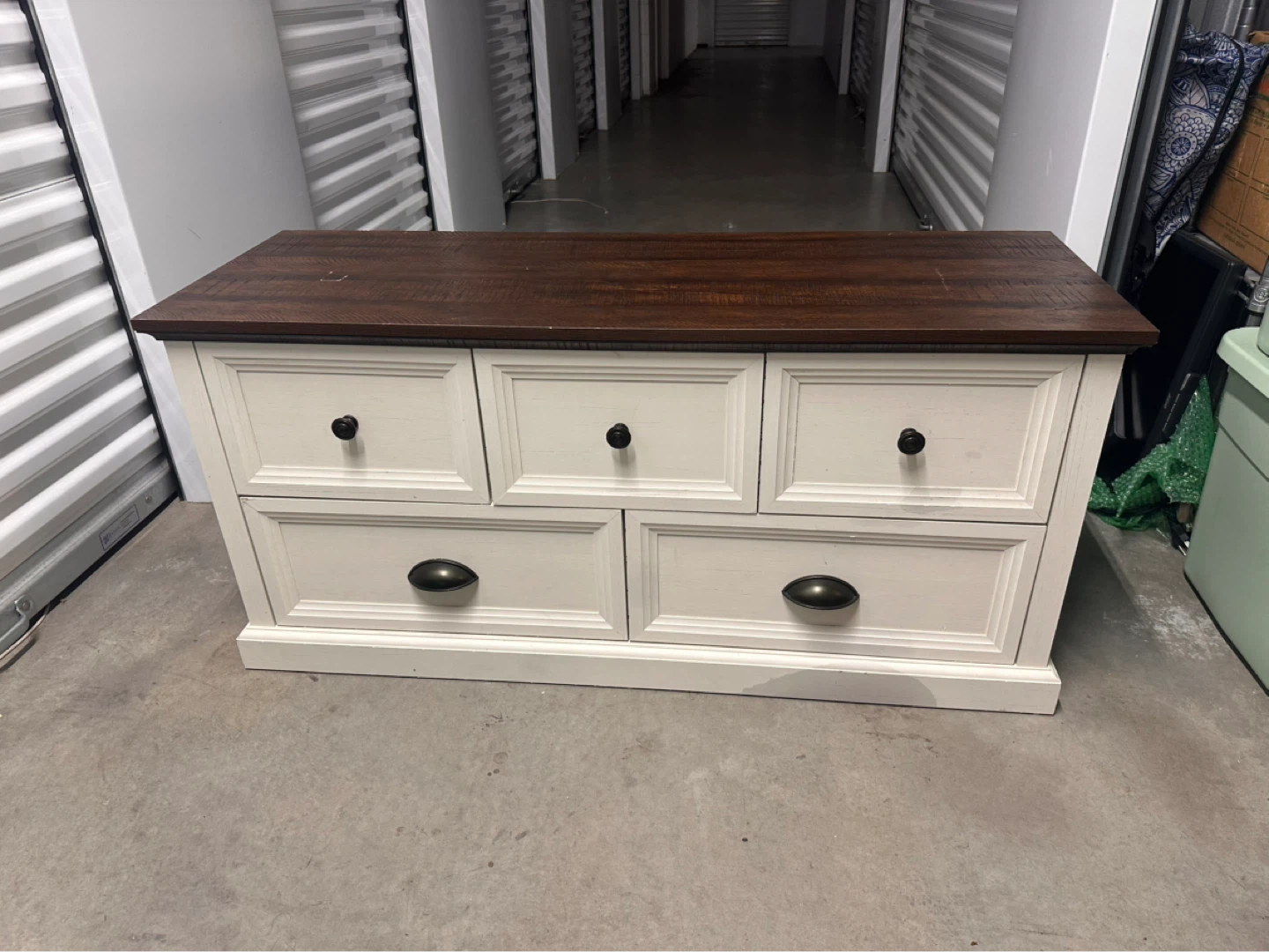 White Bedside Dresser with Dark Wood Top