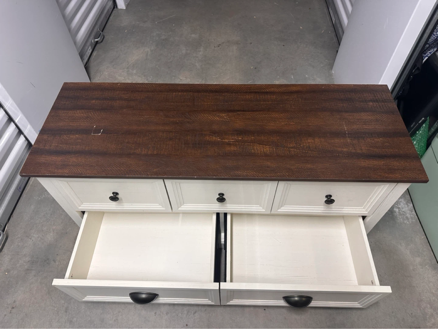White Bedside Dresser with Dark Wood Top - photo 2