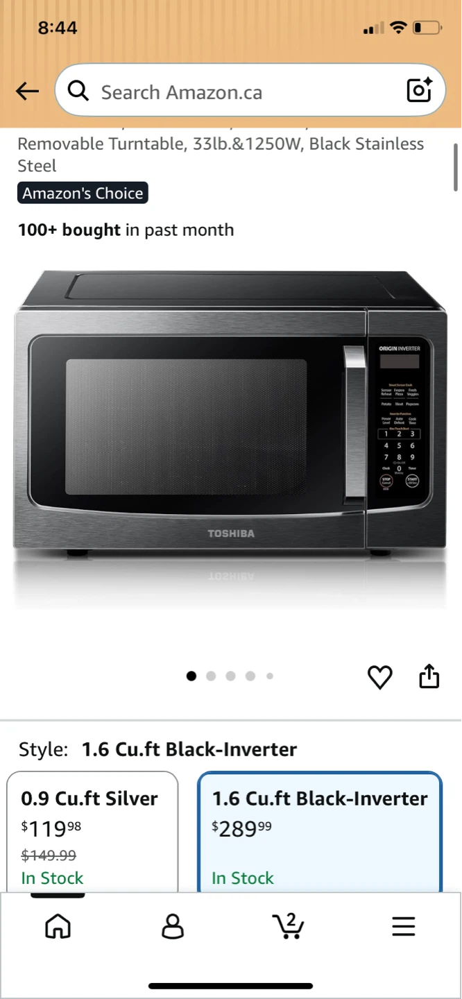 TOSHIBA 1.6 Cu.ft Black Stainless Steel Countertop Microwave