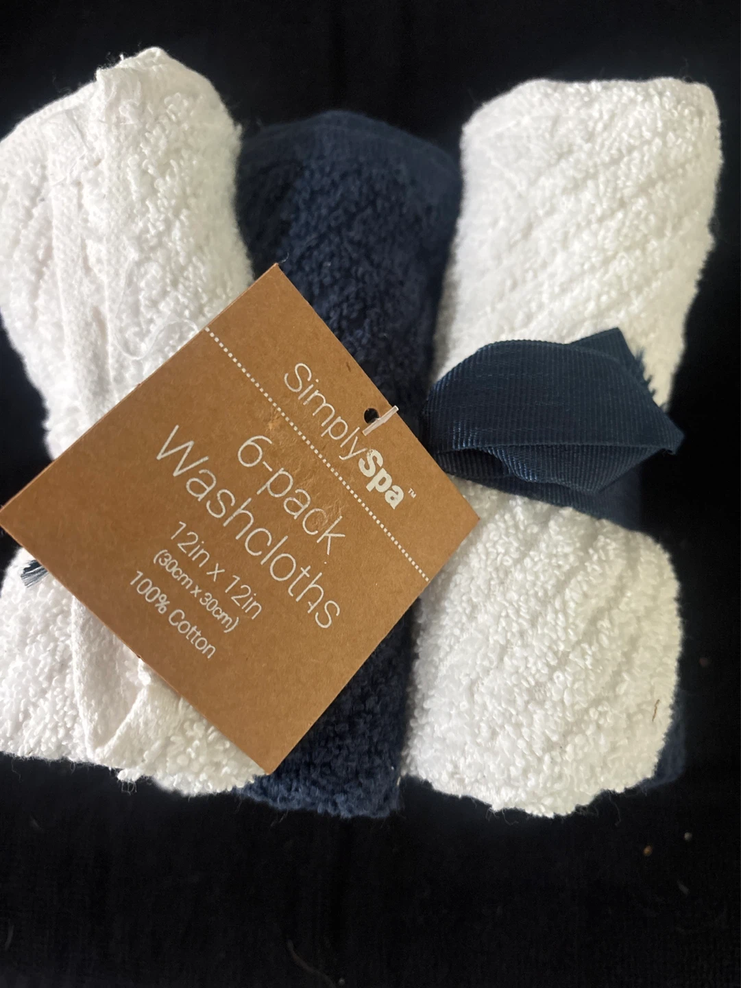 New SimplySpa 6-Pack Washcloths - White & Navy Blue - photo 2