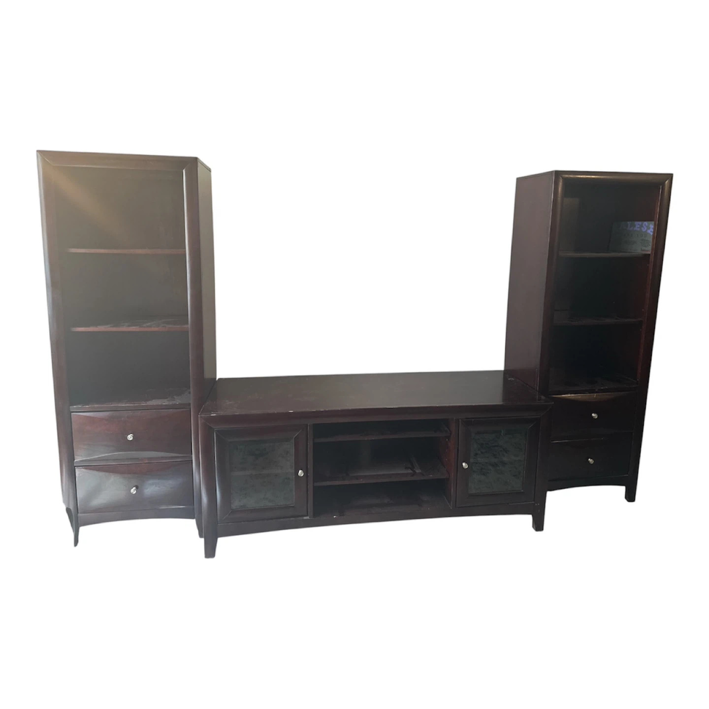3-Piece Dark Wood Entertainment Center with Shelves and Drawers - photo 2