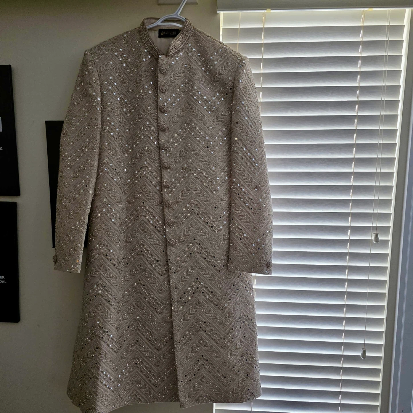 Embellished Sherwani with Velvet Shawl