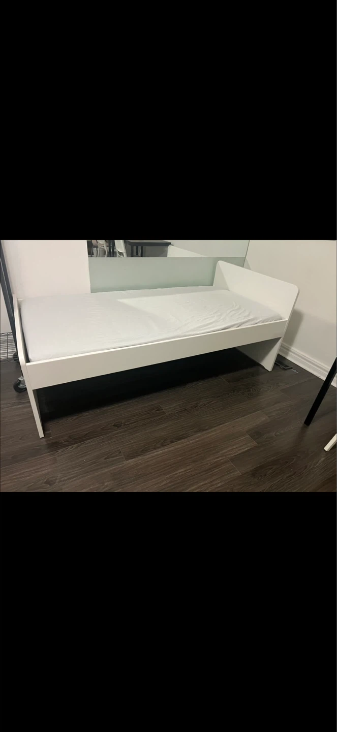 White Twin Bed Frame with Mattress - photo 5