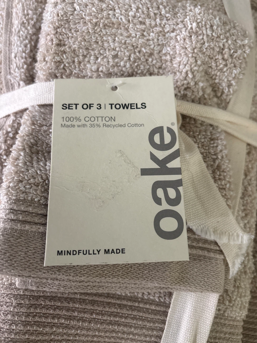 New Oake Set of 3 Bath, Hand, Wash Towels - 100% Cotton - photo 3