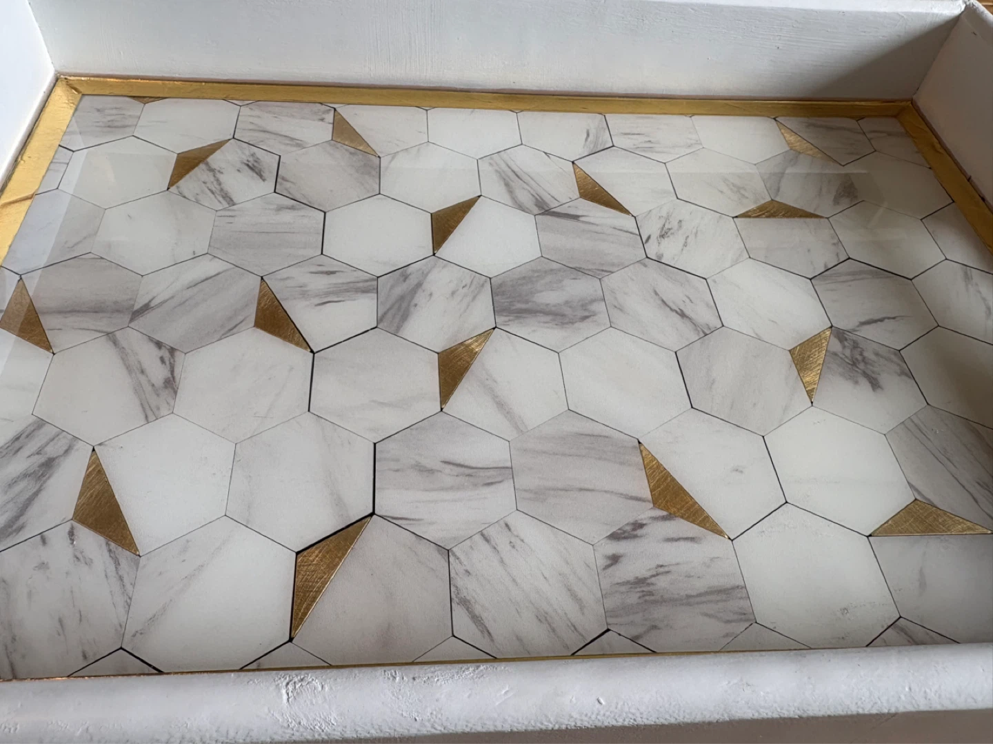 Decorative Serving Tray with Hexagonal Marble and Gold Inlay - photo 4