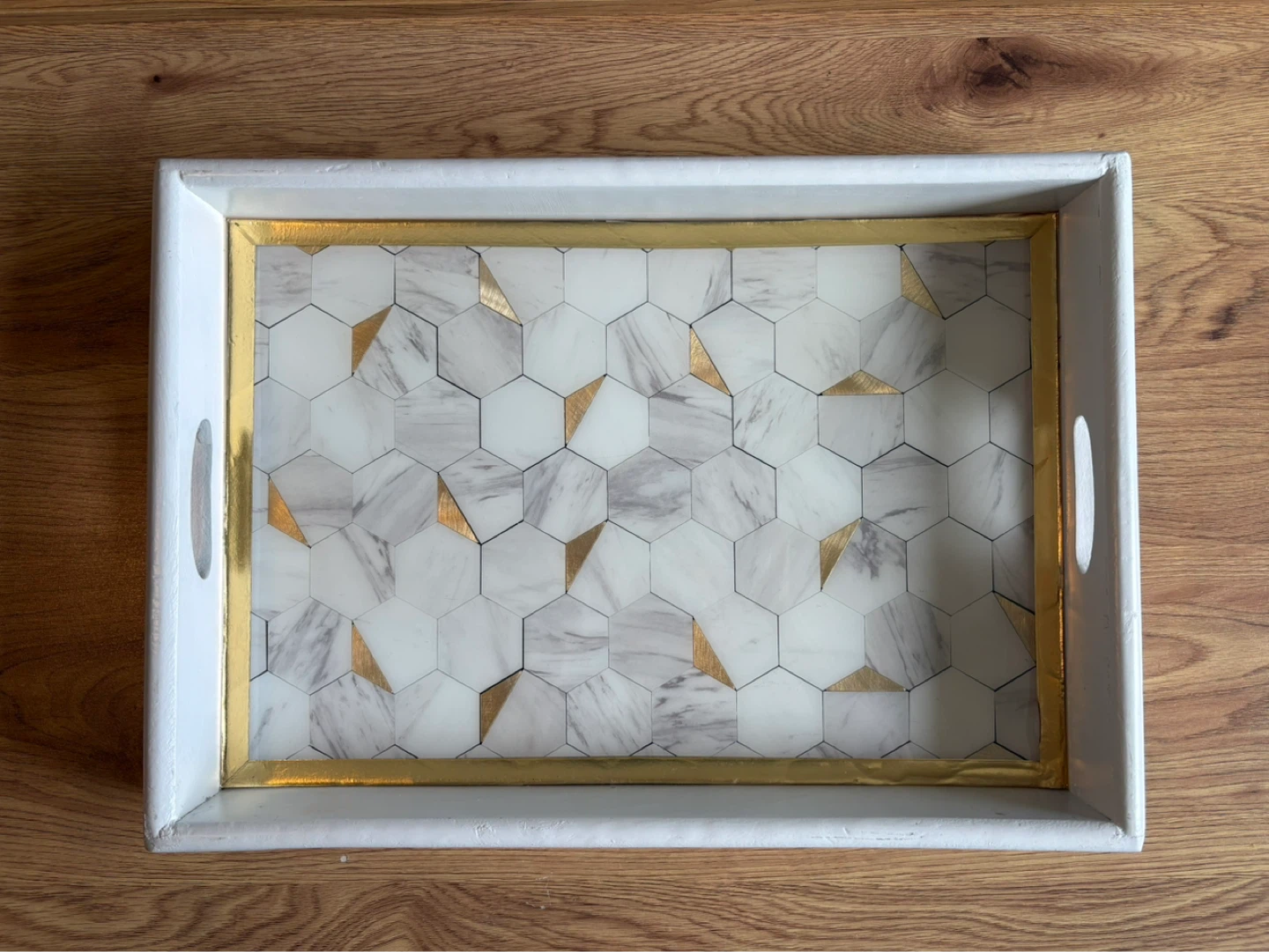 Decorative Serving Tray with Hexagonal Marble and Gold Inlay - photo 5