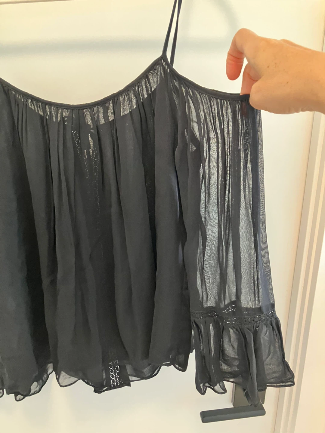 Black TRAFALUC sheer peasant blouse - photo 4