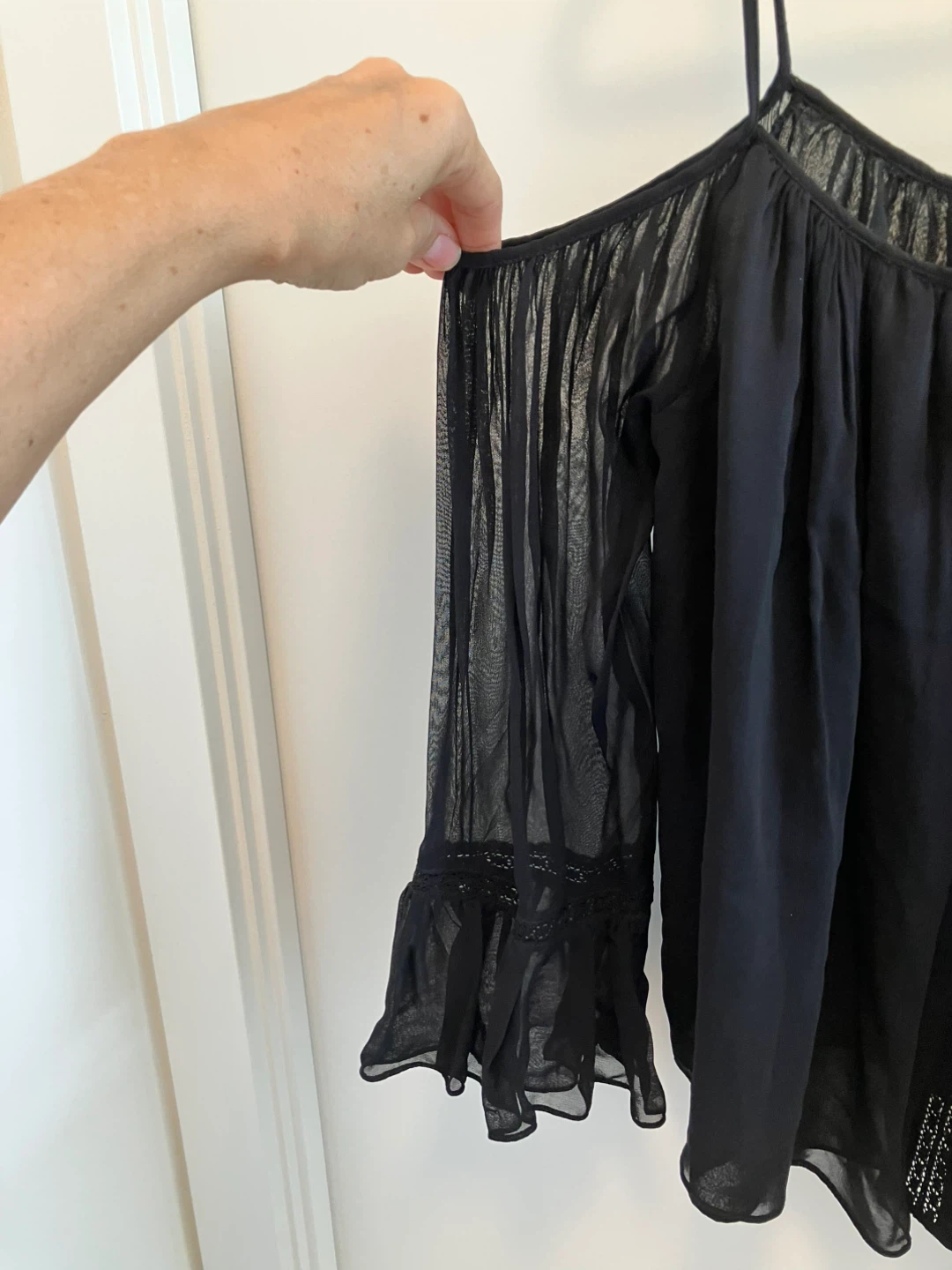Black TRAFALUC sheer peasant blouse - photo 2