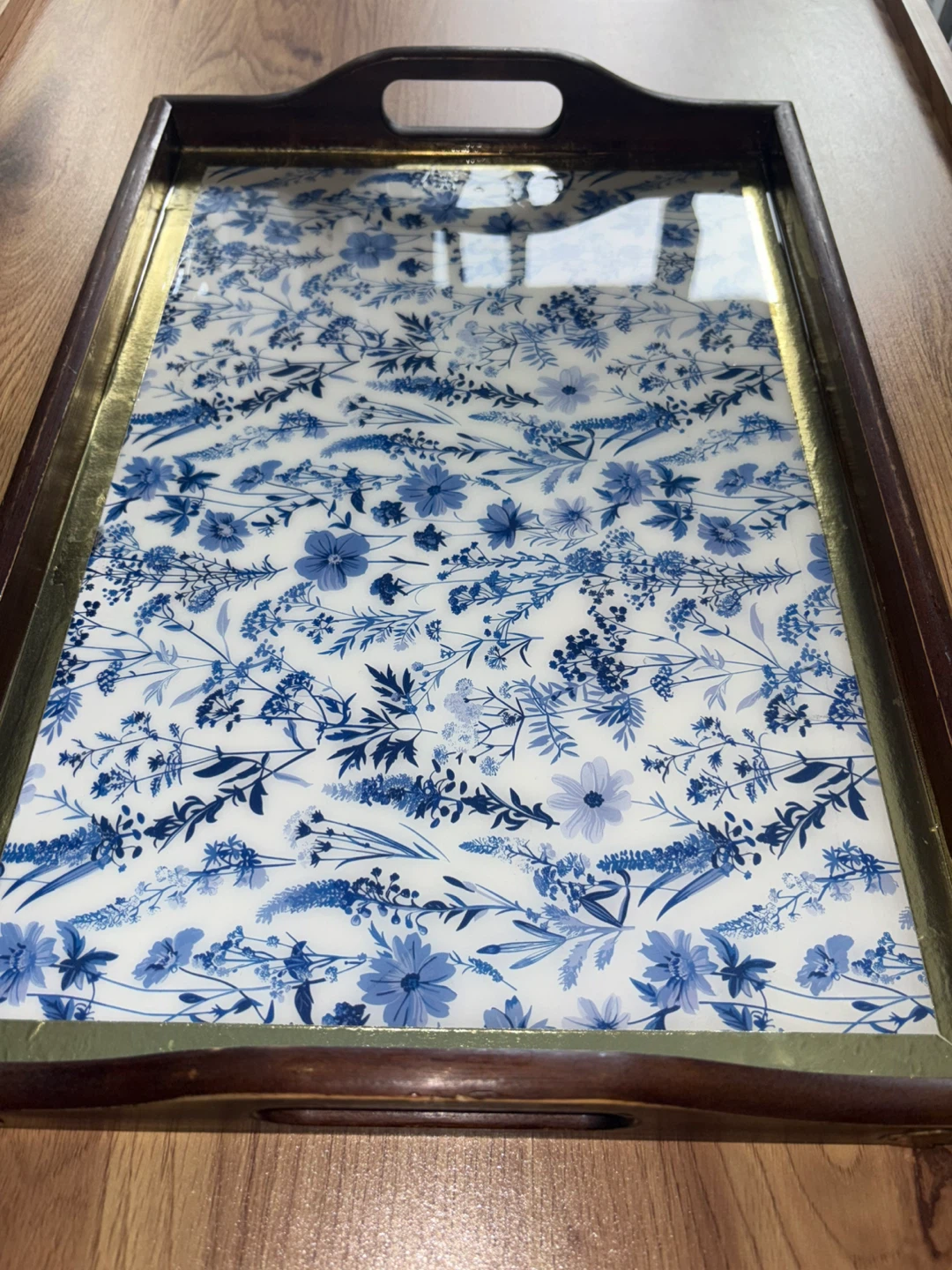 Decorative serving tray with blue floral pattern - photo 4