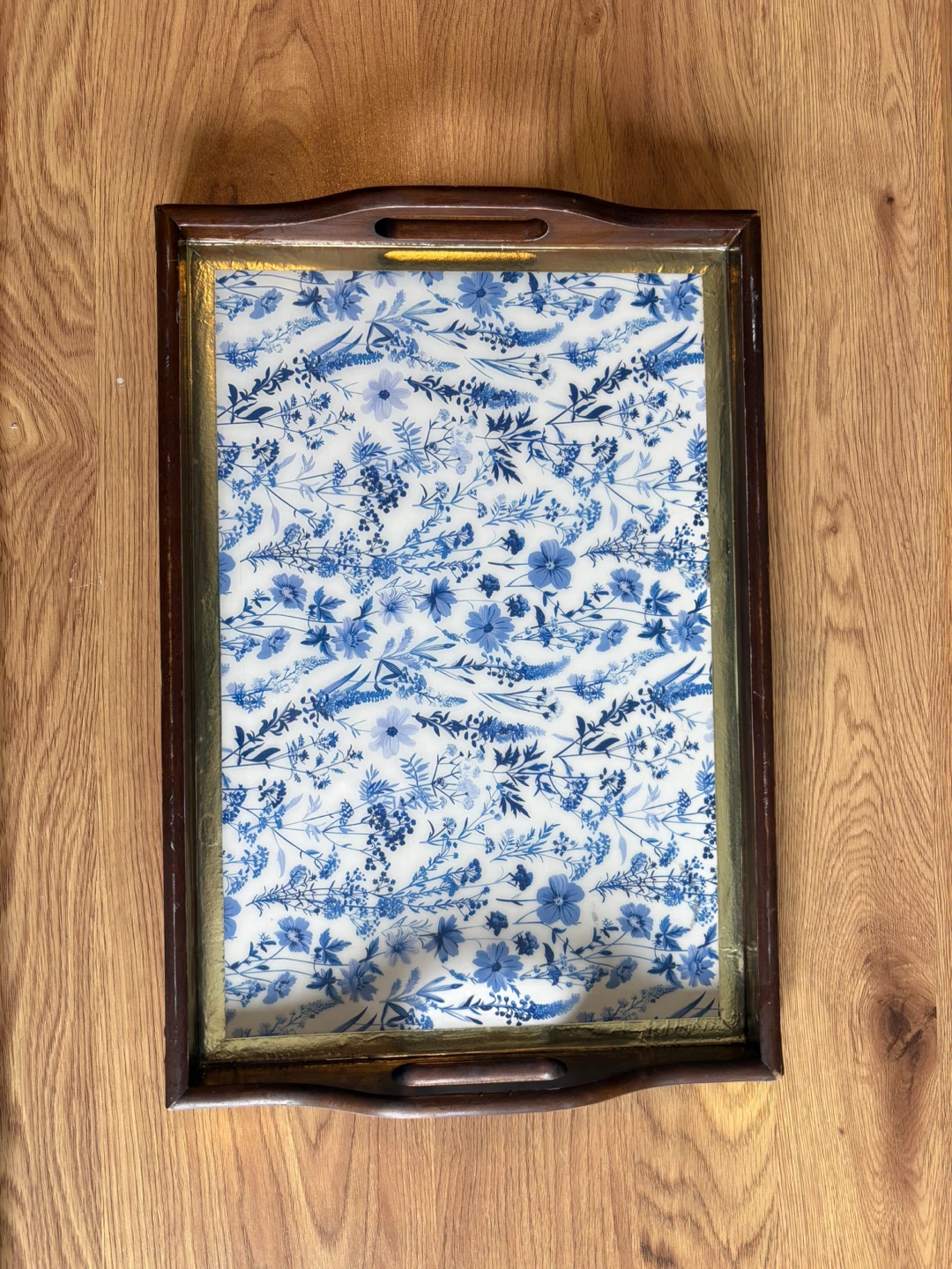 Decorative serving tray with blue floral pattern - photo 2