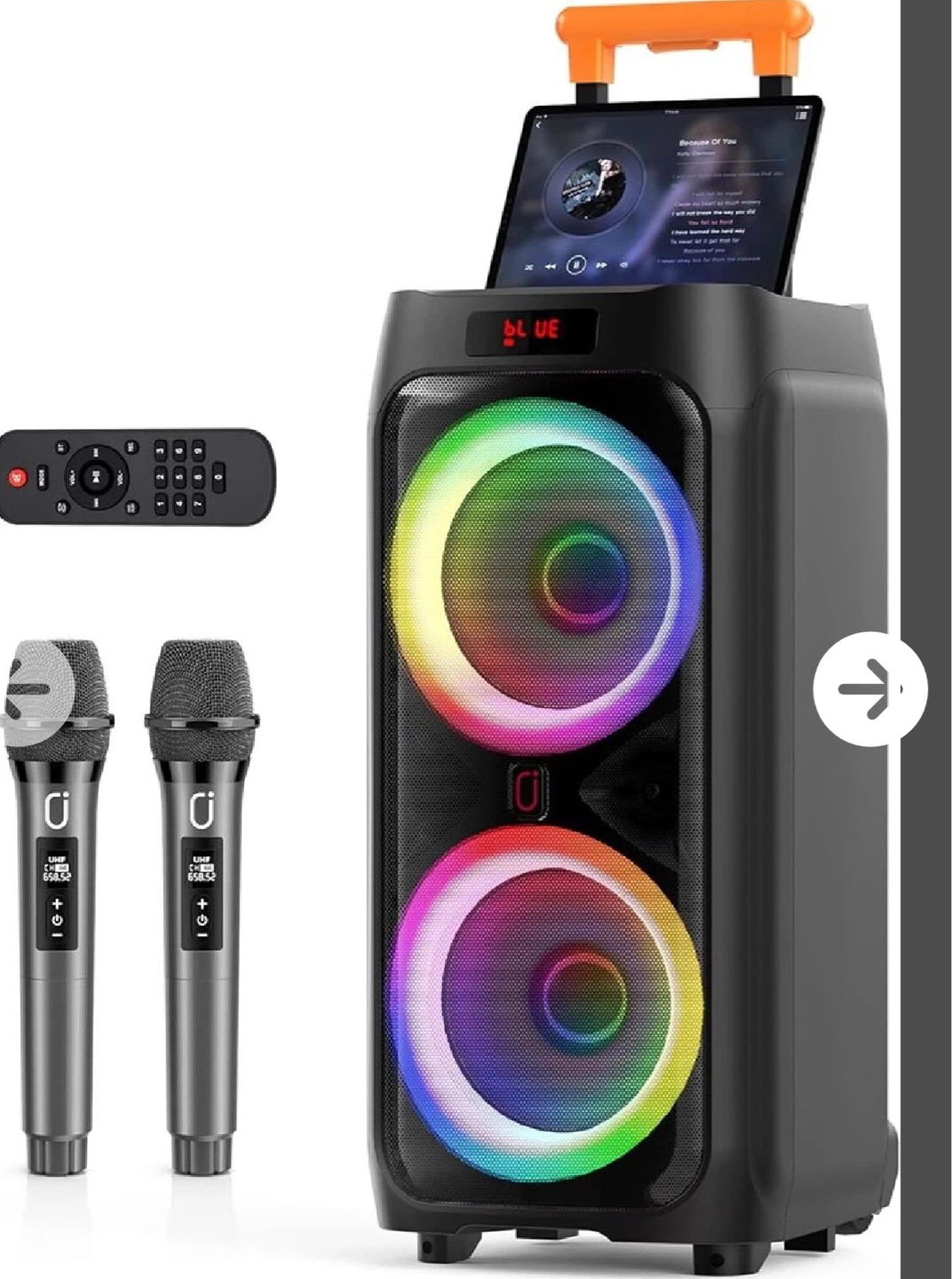 JYX Karaoke Machine with Dual 8" Subwoofers and 2 Microphones