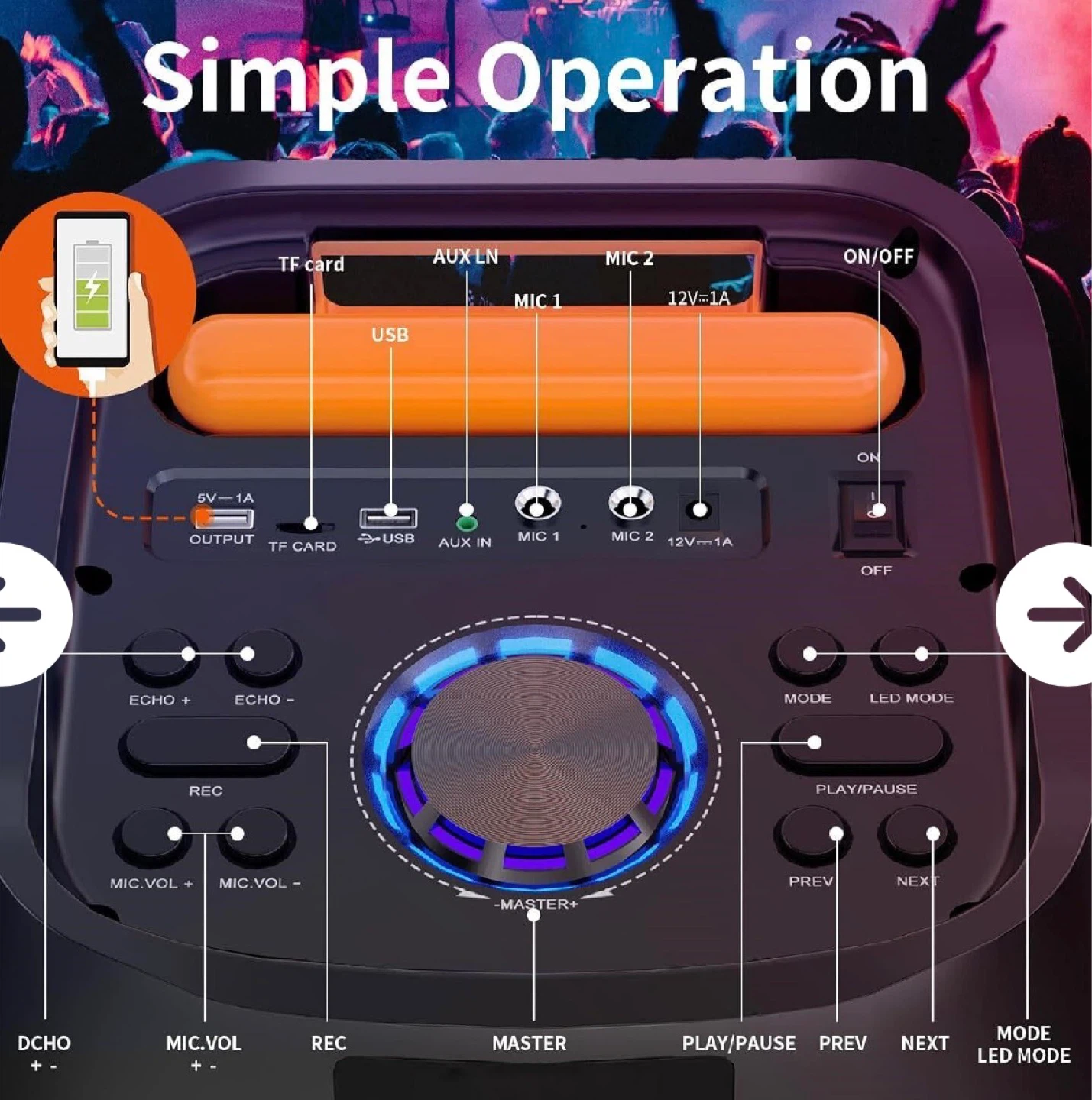 JYX Karaoke Machine with Dual 8" Subwoofers and 2 Microphones - photo 4