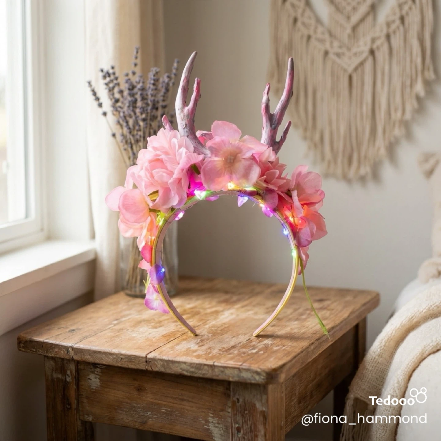 Floral Antler Headband with Lights