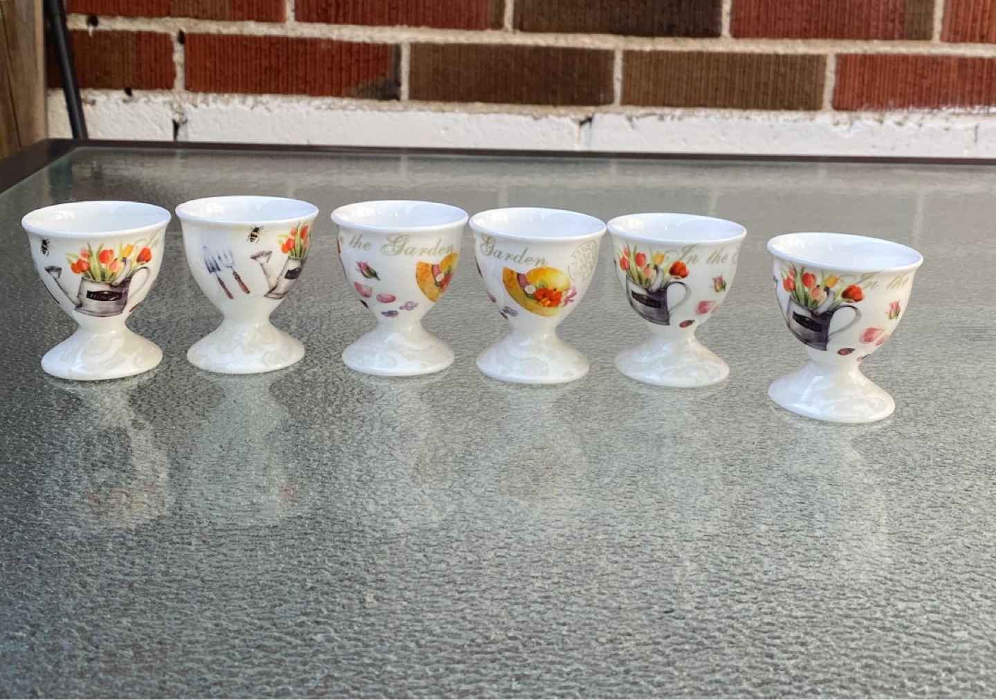 Porcelain Set of 6 Egg Cups Garden Floral Design - photo 2
