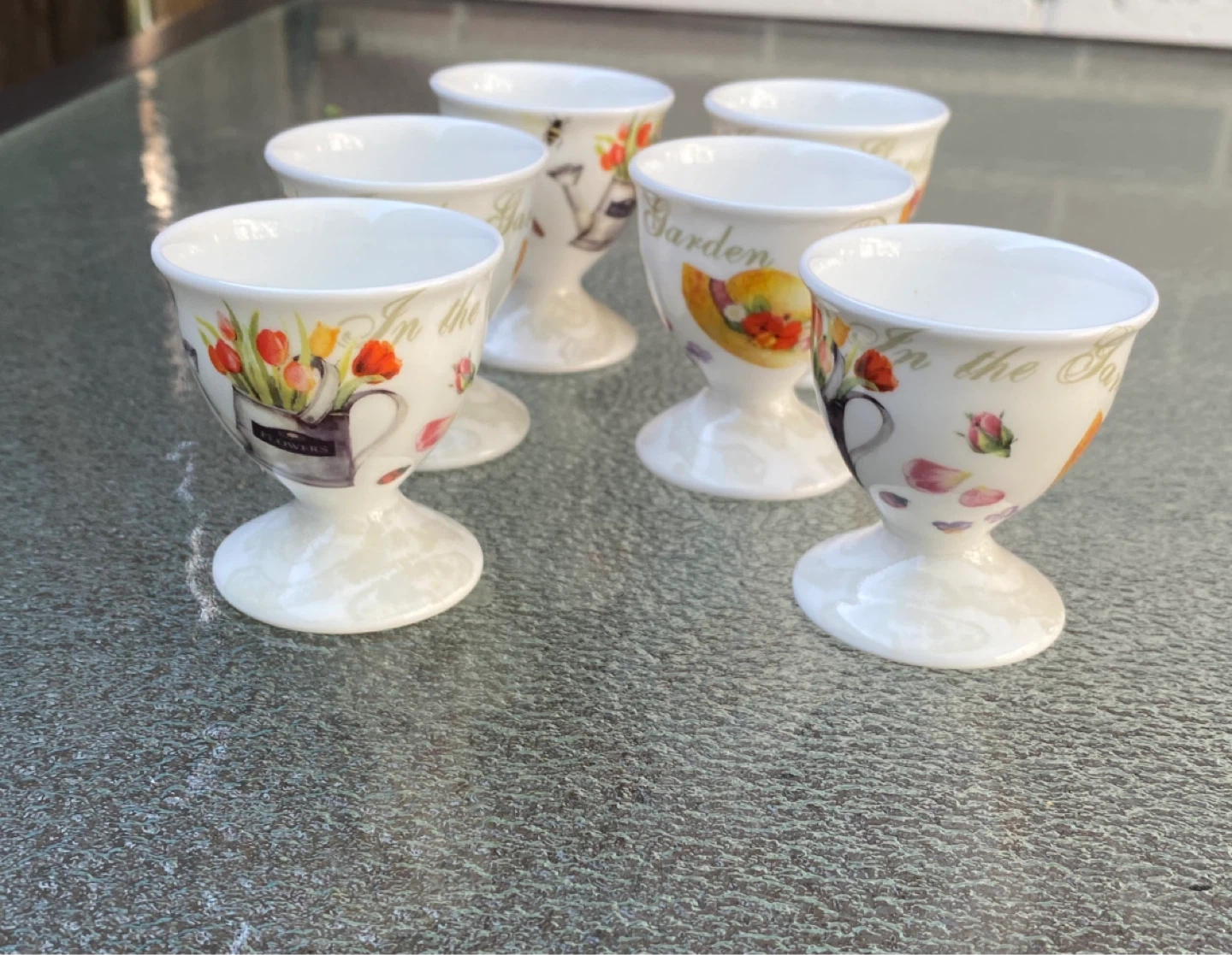Porcelain Set of 6 Egg Cups Garden Floral Design