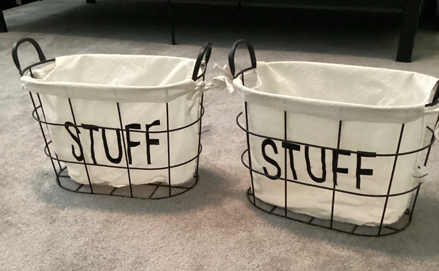 Set of 2 "STUFF" Wire Baskets with White Liners