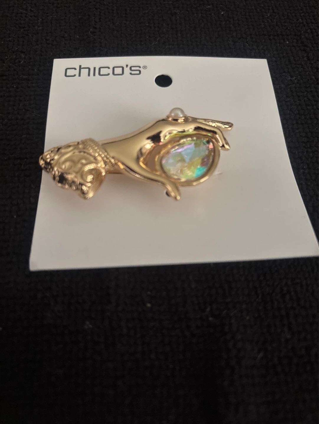 New Chico's Gold-Tone Hand Pin with Faux Pearl and Crystal - photo 4