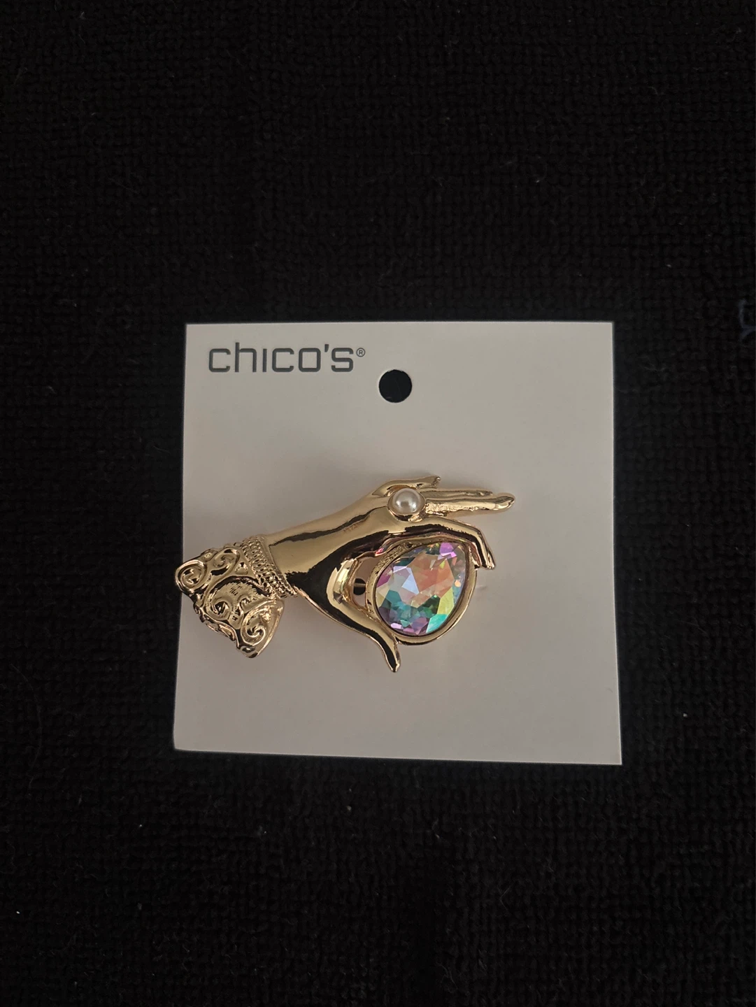New Chico's Gold-Tone Hand Pin with Faux Pearl and Crystal - photo 5