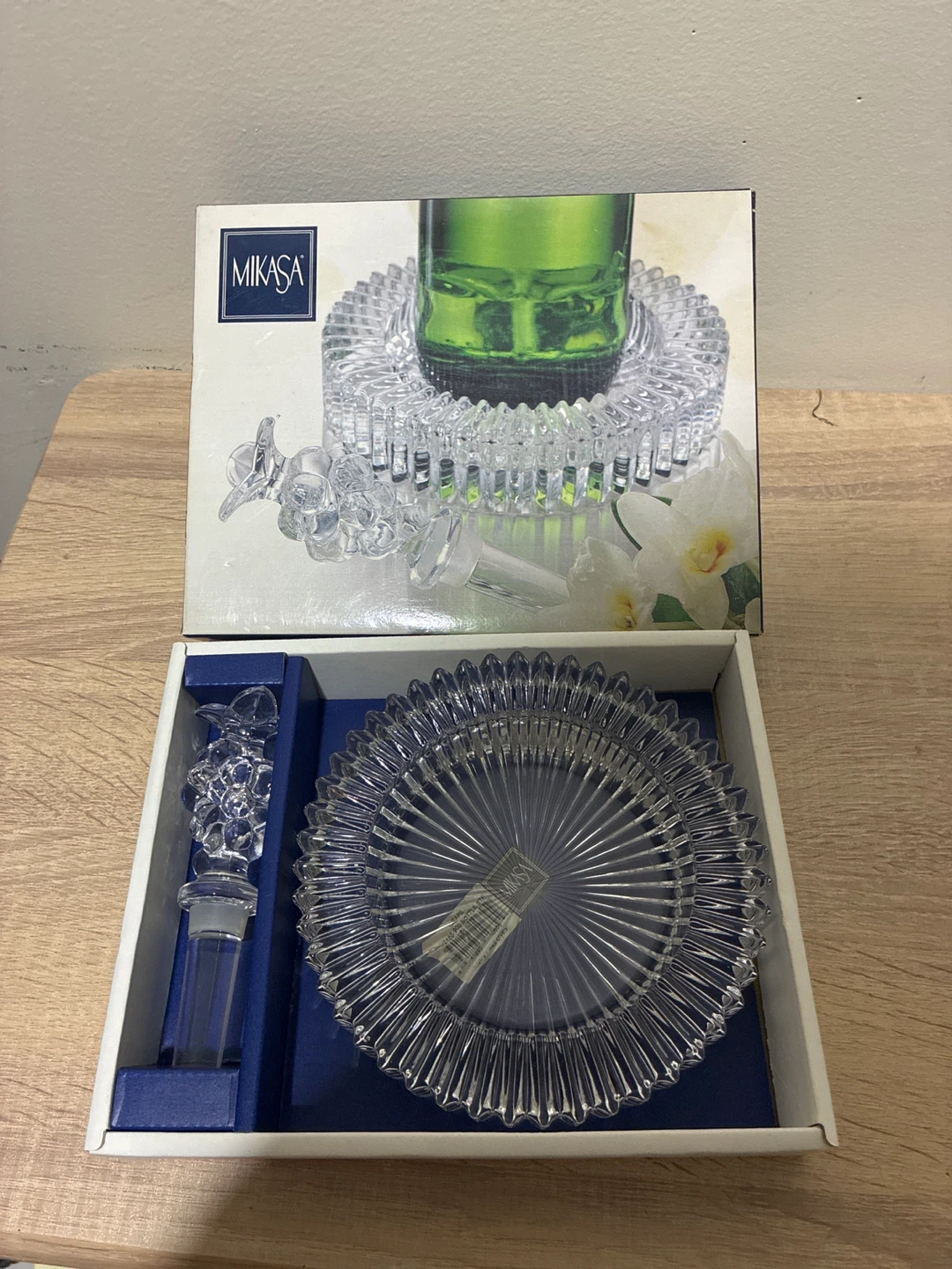 Mikasa Crystal Wine Bottle Coaster and Stopper Set